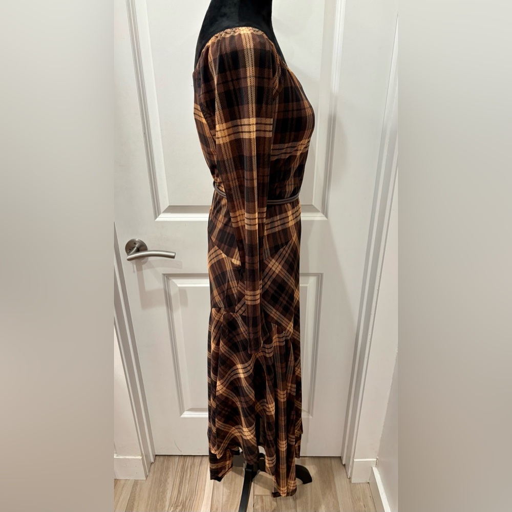 NWT Harlow & Rose 70’s retro plaid sheer layered waterfall dress - M - Picture 3 of 13